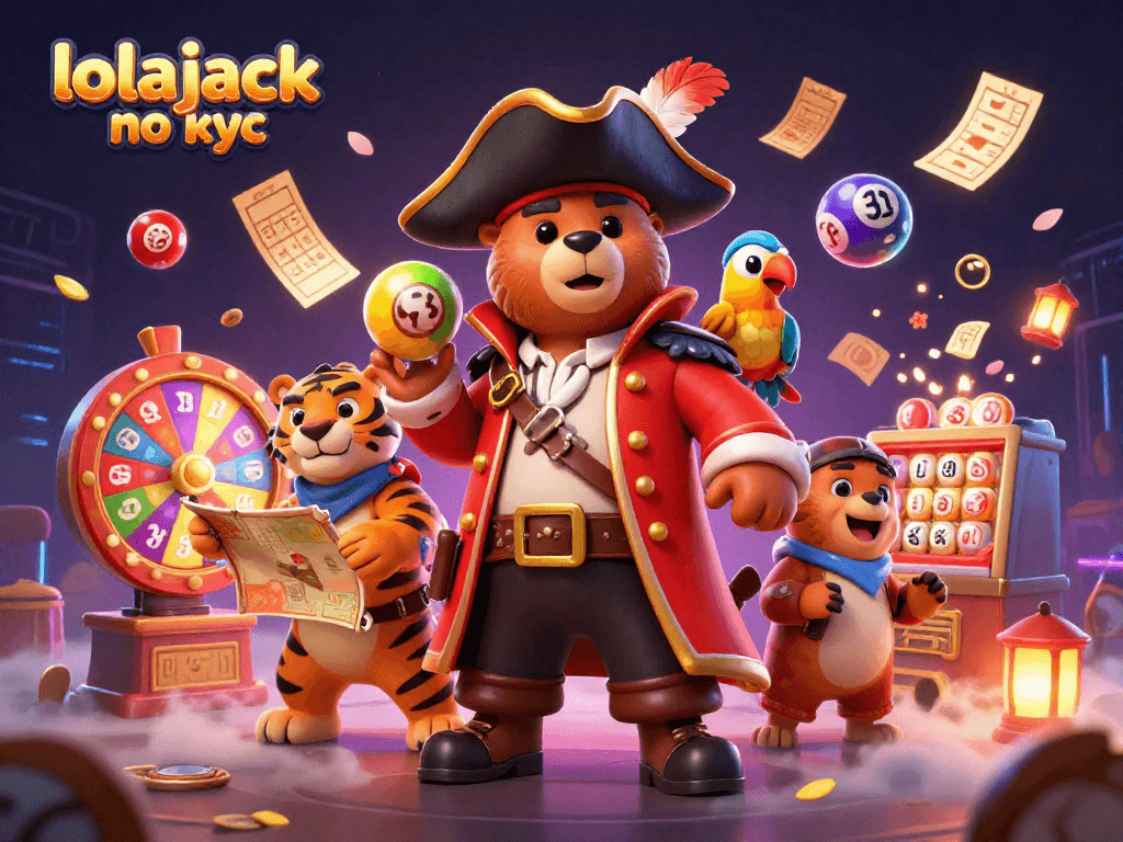 Experience thrilling moments with lolajack no kyc in this vibrant lottery-themed illustration filled with engaging characters and elements.