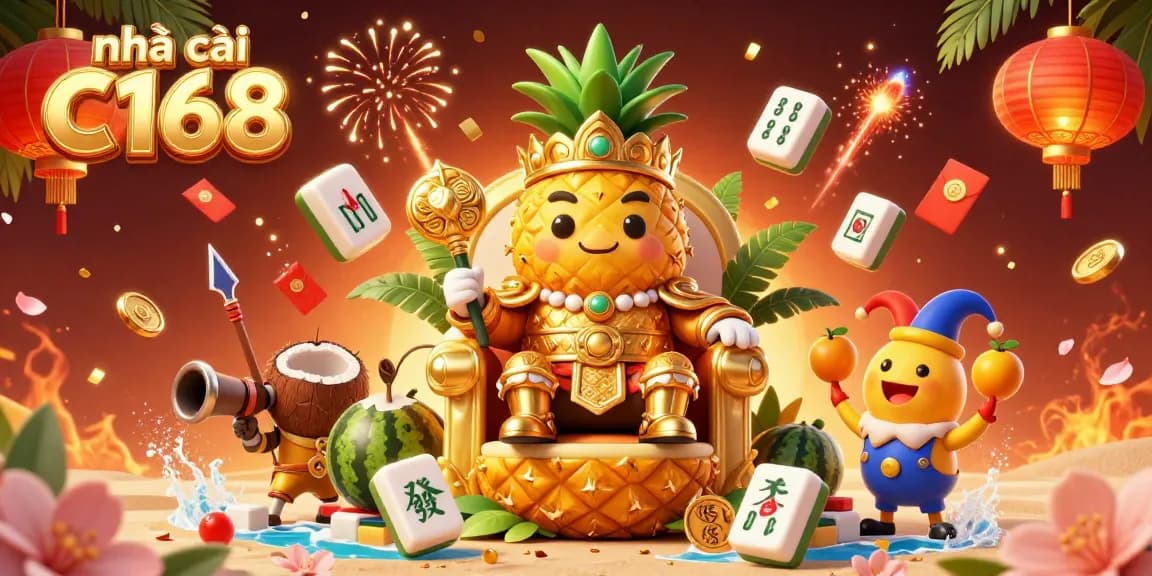 Experience the vibrant fun at nhà cái C168 with engaging characters and festive elements around a beach casino.