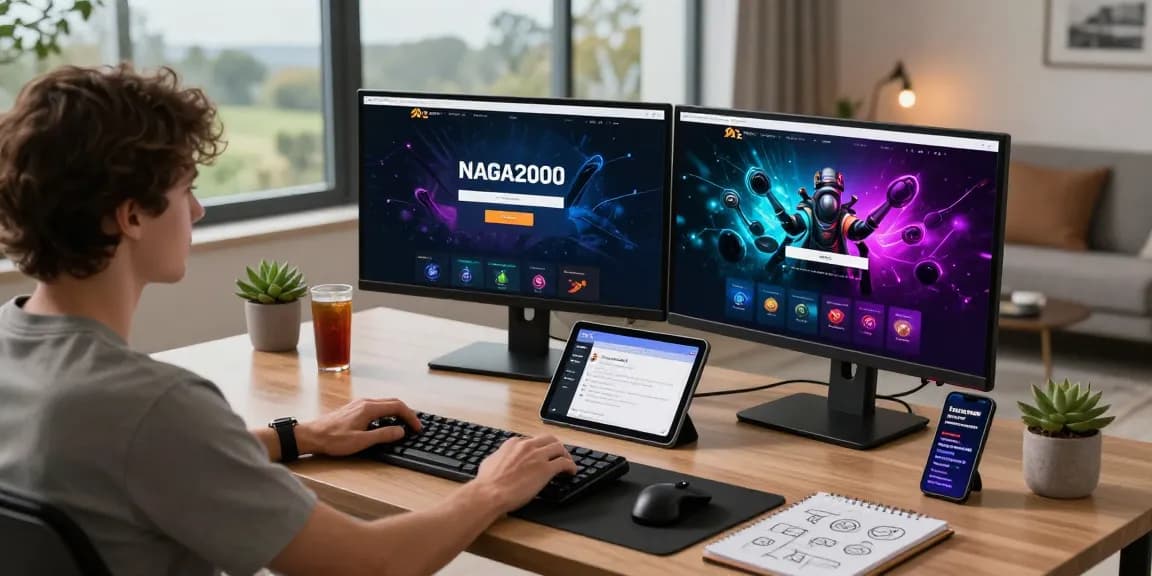 User enjoying secure login on NAGA2000 platform for seamless iGaming experience in a modern home office.