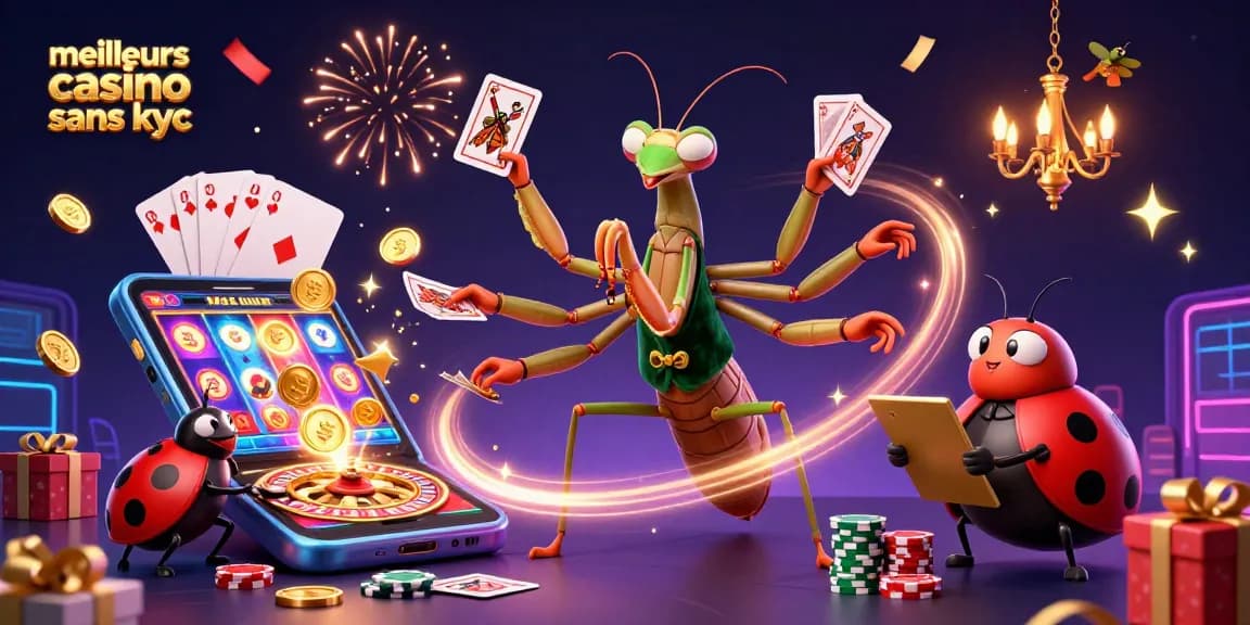 Jouez dans les meilleurs casinos sans KYC avec une animation dynamique de personnages colorés.