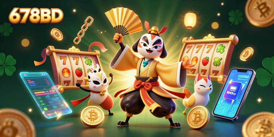 The 678BD online casino showcases dynamic scenes with vibrant slot reels and rich gaming elements.