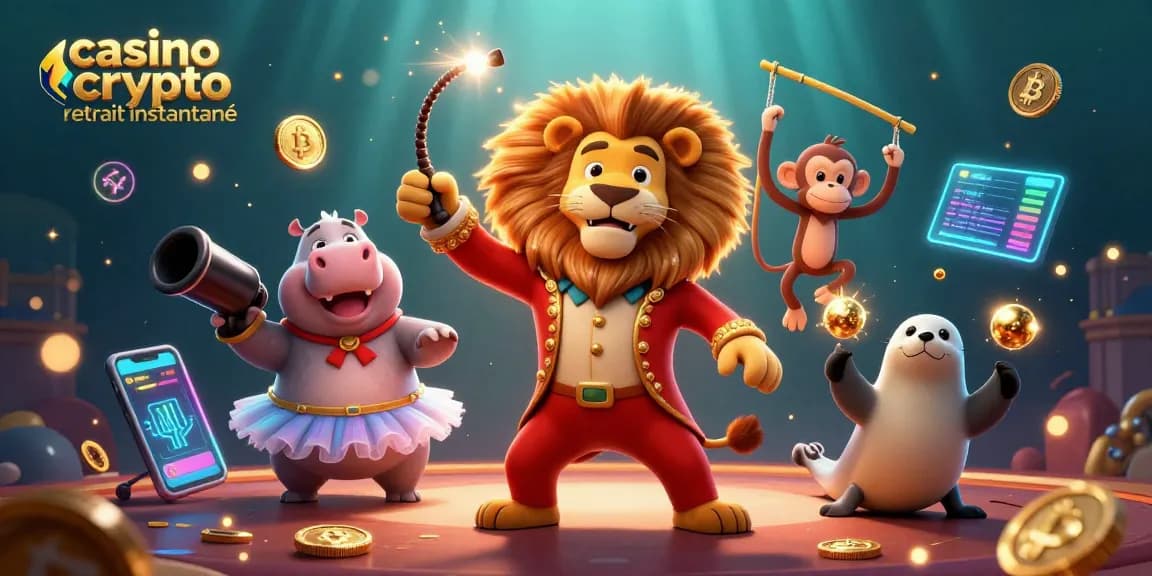 Engage with casino crypto retrait instantané through a dynamic scene showcasing lively cartoon characters celebrating crypto wins.