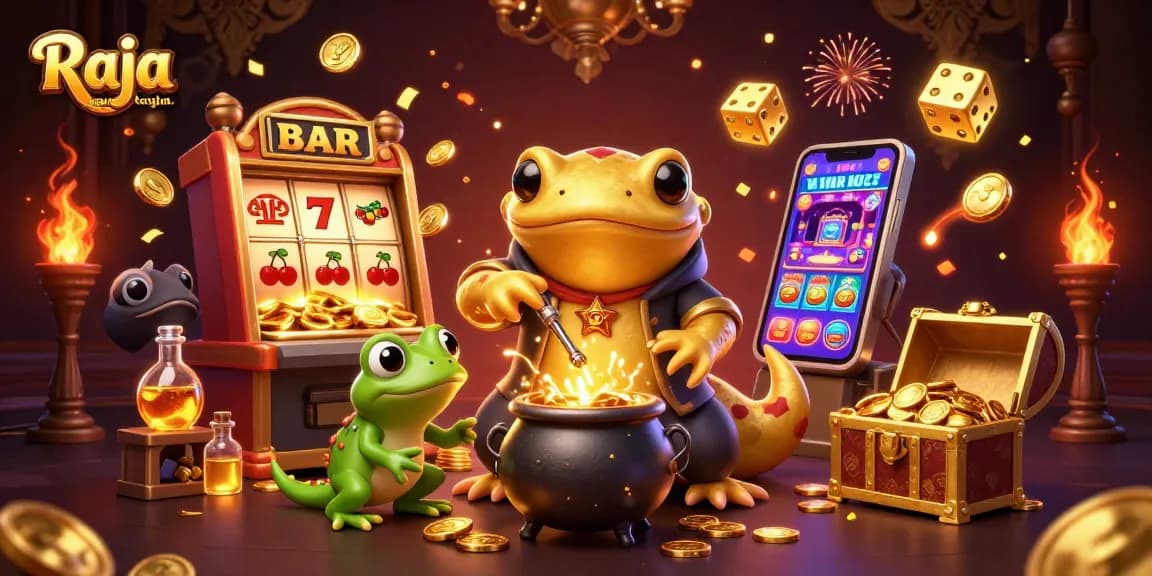 Experience the excitement of Raja game login with vibrant casino elements and dynamic characters.