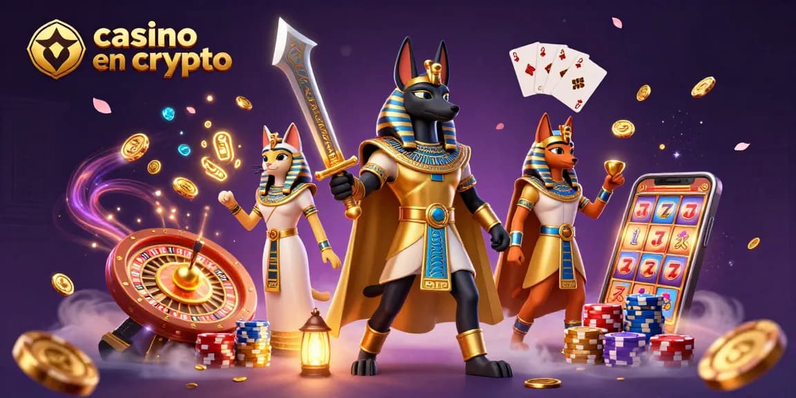 Jouez au casino en crypto avec Anubis et Bastet, dominants la scène remplie de gains.