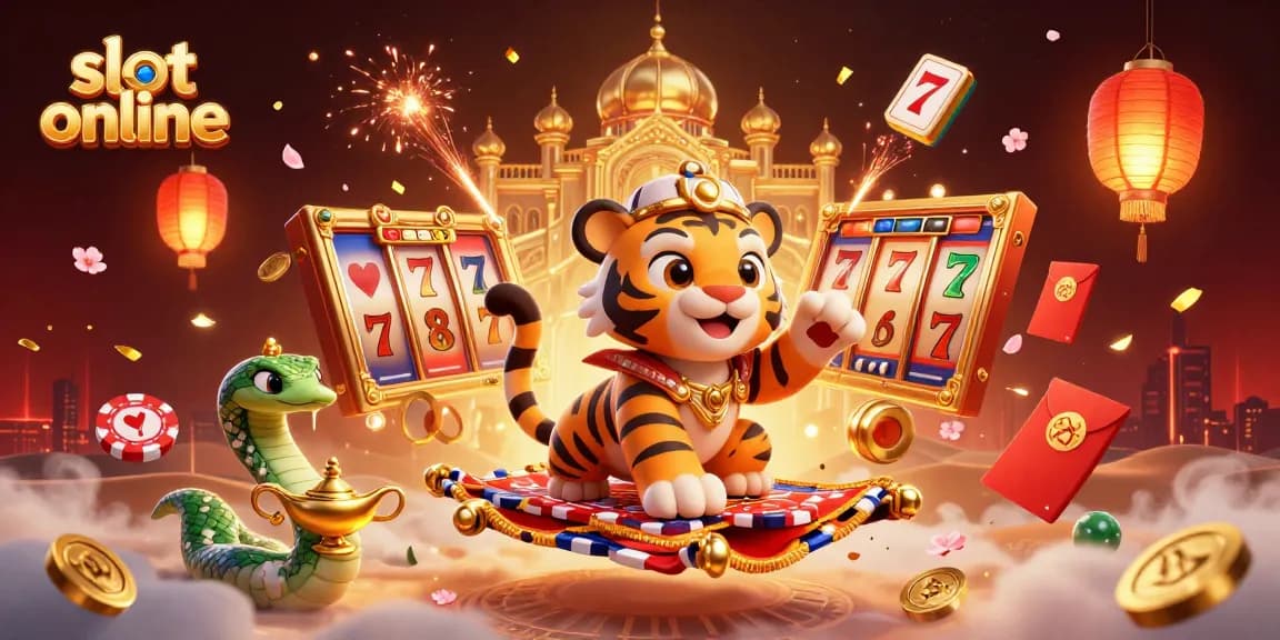 Spin and win with slot online in a vibrant 3D Arabian Nights-themed casino scene full of energy.