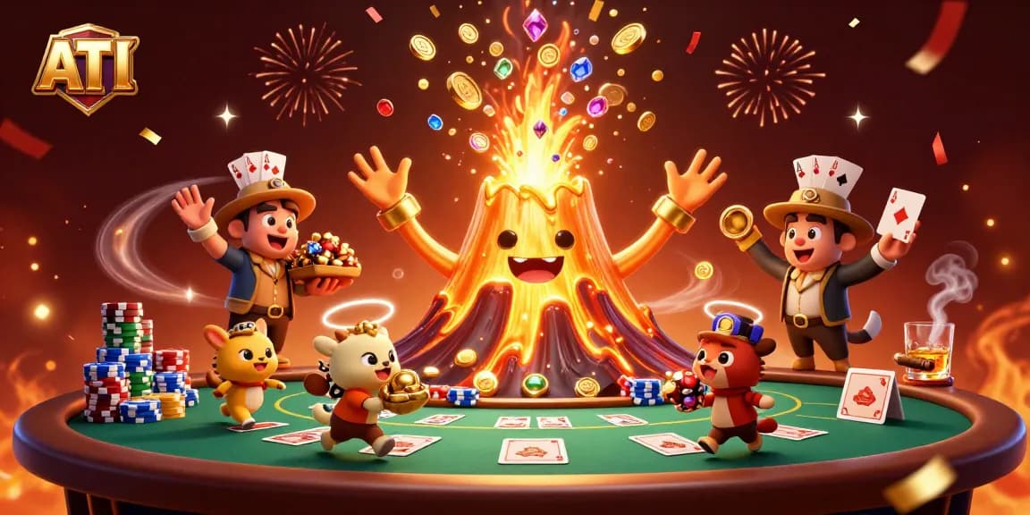 Experience thrilling gaming at ATI with cascading coins from a volcano and poker action!