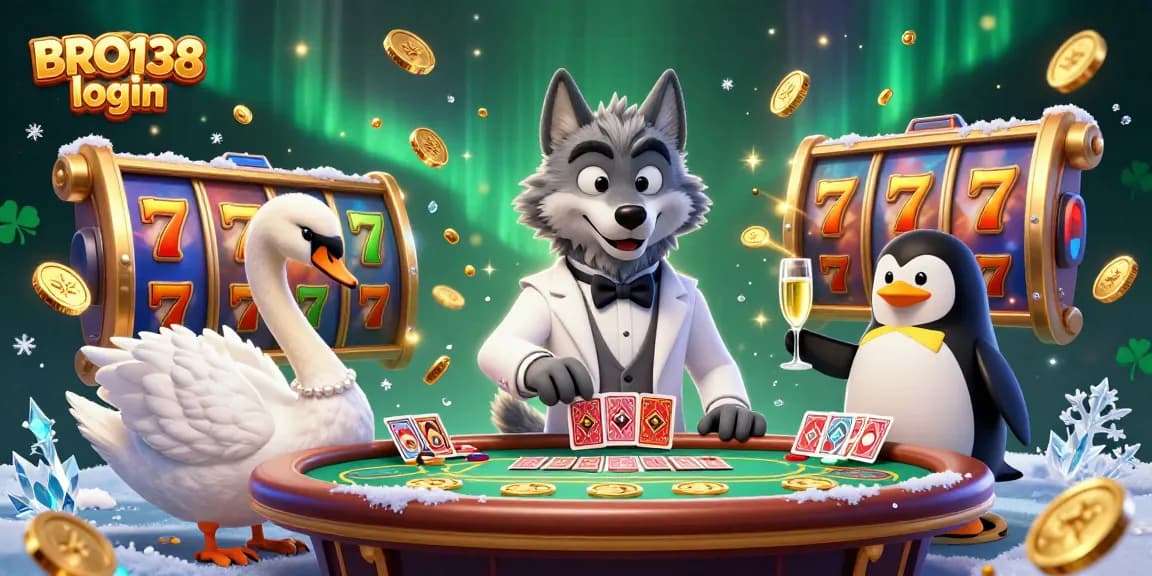 Experience the thrills of BRO138 login with a vibrant casino scene featuring iconic characters and rich gaming elements.