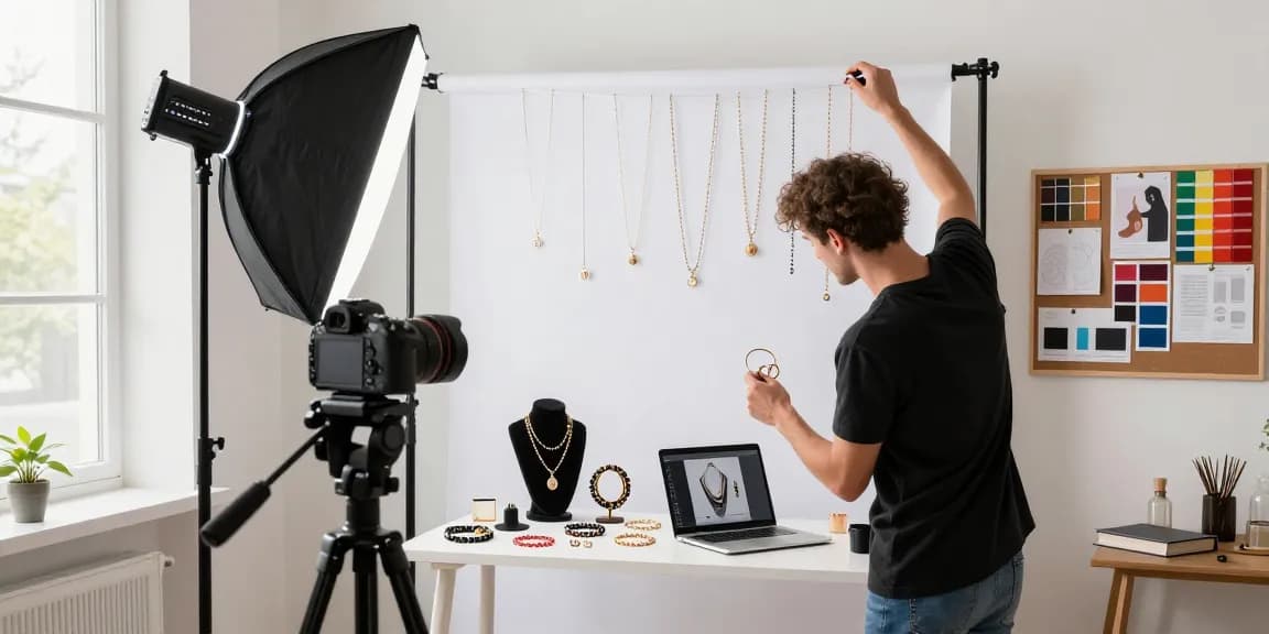 Fotografo ecommerce in studio che realizza immagini professionali per accessori moda.