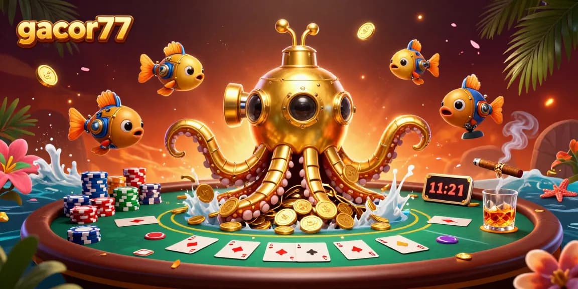 Gulungan slot gacor77 yang berputar dan menang di lautan koin emas yang berkilau.