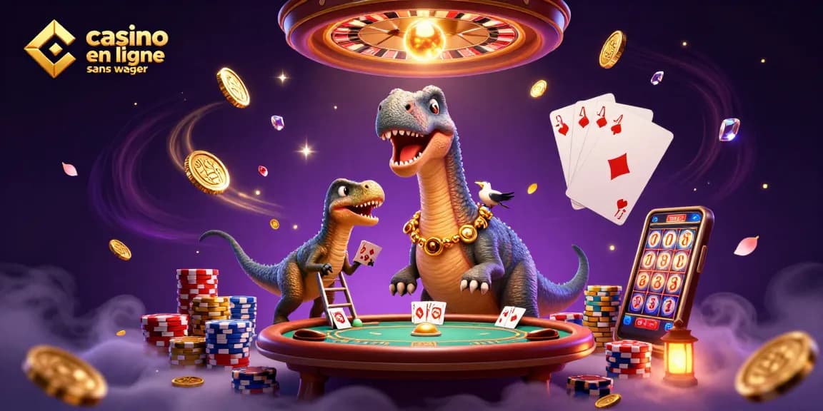 Venez découvrir le monde palpitant du casino en ligne sans wager avec ce visuel riche d'illustration.