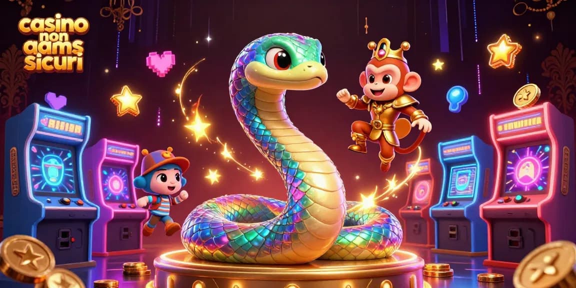 Potenzia il tuo gioco nei casino non aams sicuri con macchinette arcade colorate e personaggi vivaci.