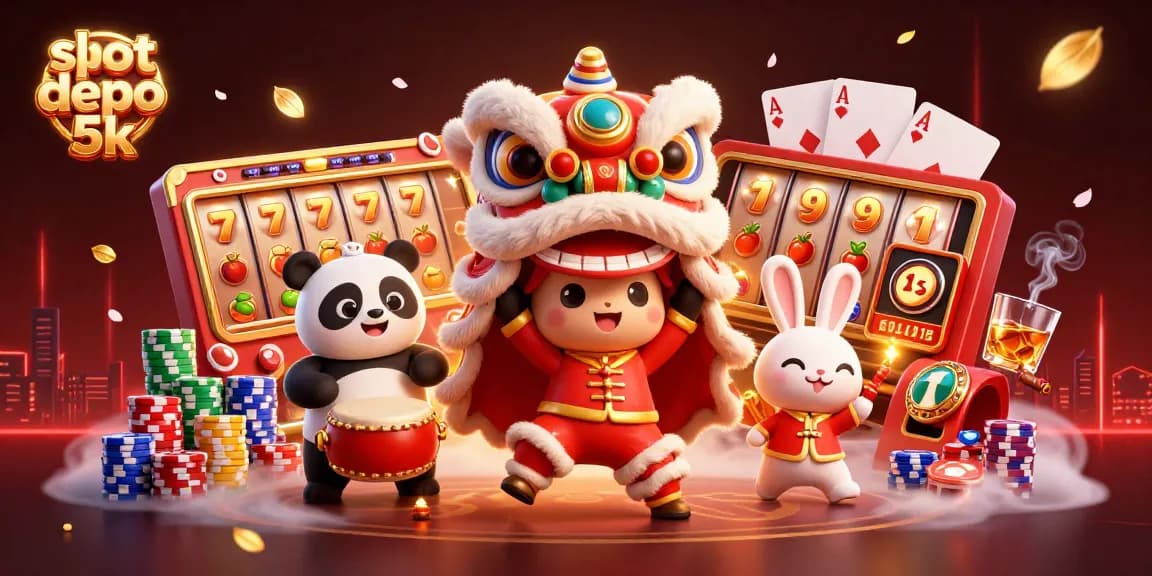Experience the excitement of slot depo 5k with vibrant 3D cartoon characters and casino elements.