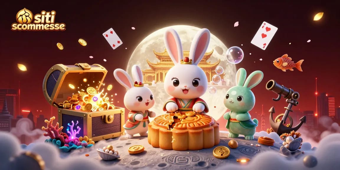 Numerosi siti scommesse per vincere, illustrando un coniglio lunare e simboli del gioco.
