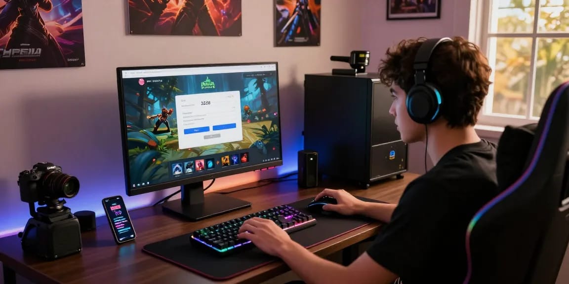 Engaged user accessing raja 328 login on a vibrant gaming setup.