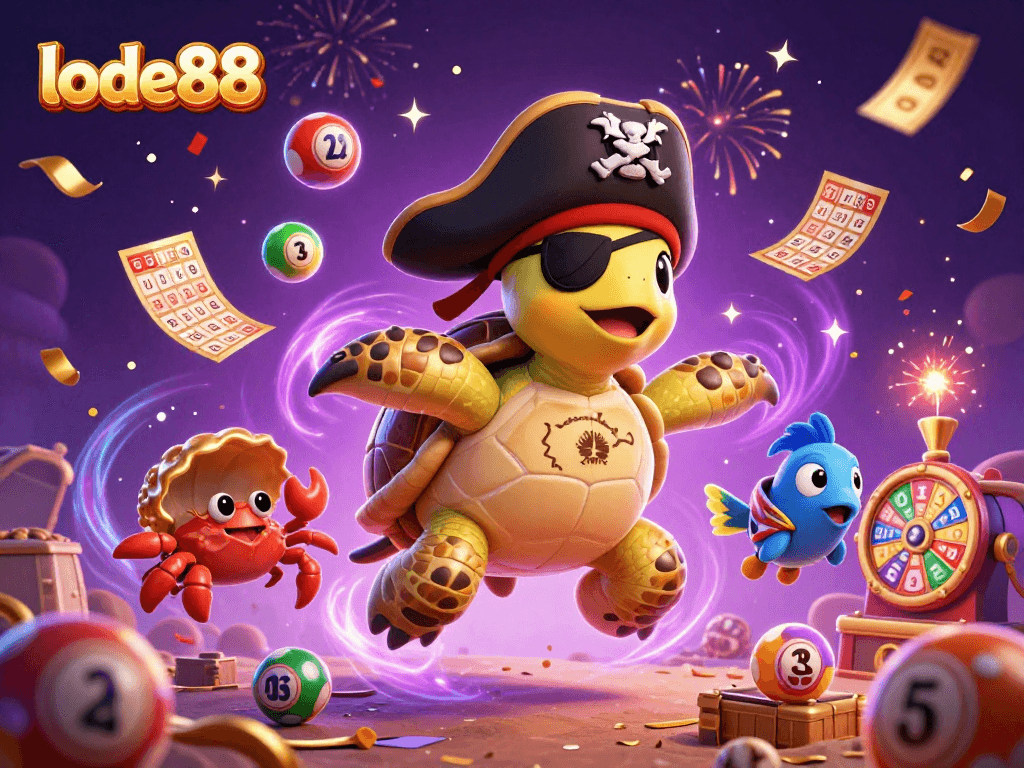 Engage in thrilling gameplay with lode88 as a pirate turtle finds vibrant lottery treasures.