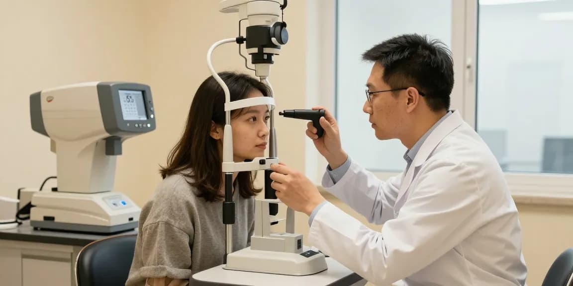 Detailed resource for eye care featuring advanced diagnostic equipment and patient examination at a modern clinic.