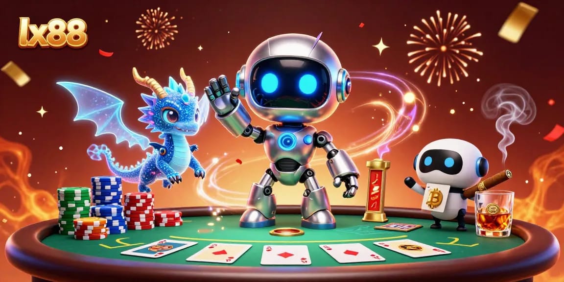Join the action at lx88 with a vibrant poker scene featuring engaging characters and glowing elements.