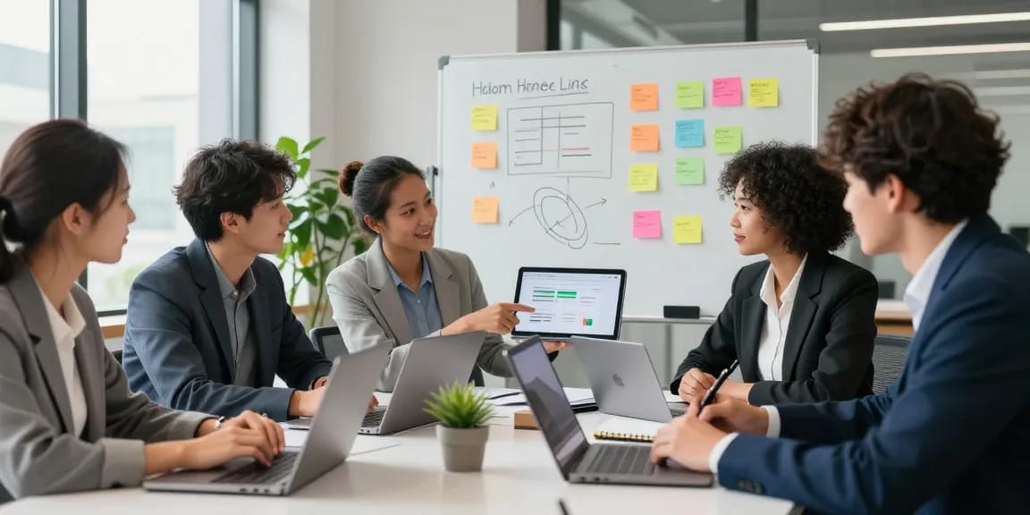 Boosting home page links for SEO through team collaboration in a modern office.