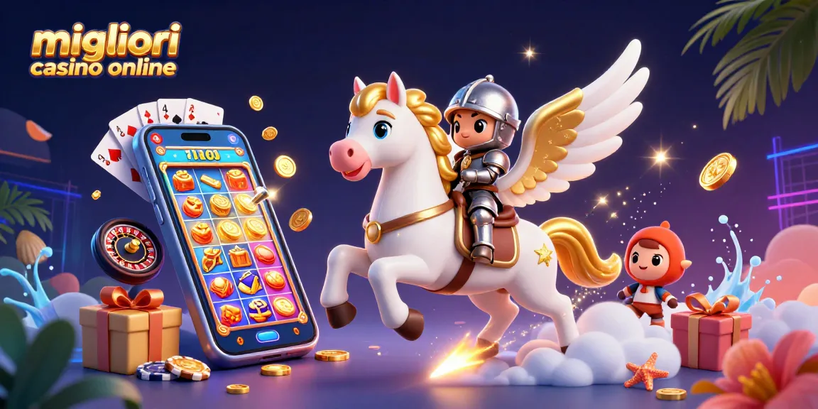 I migliori casino online offrono esperienze immersive tra giochi e premi, in un'illustrazione vivace.