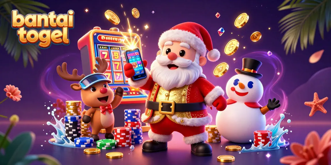 Win big with bantai togel in a festive casino scene featuring Santa and friends.