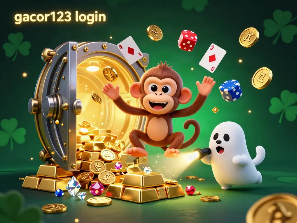 Experience the magical gacor123 login with a mischievous monkey juggling gold in a haunted casino.