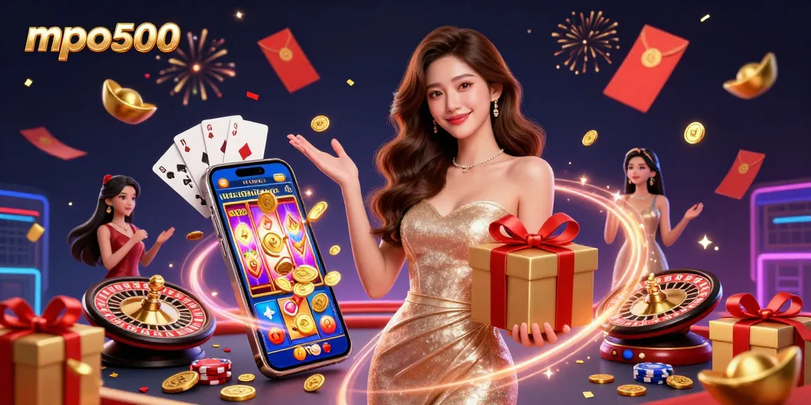 Spin and win with mpo500, featuring festive Lunar New Year casino elements and lavish game accessories.
