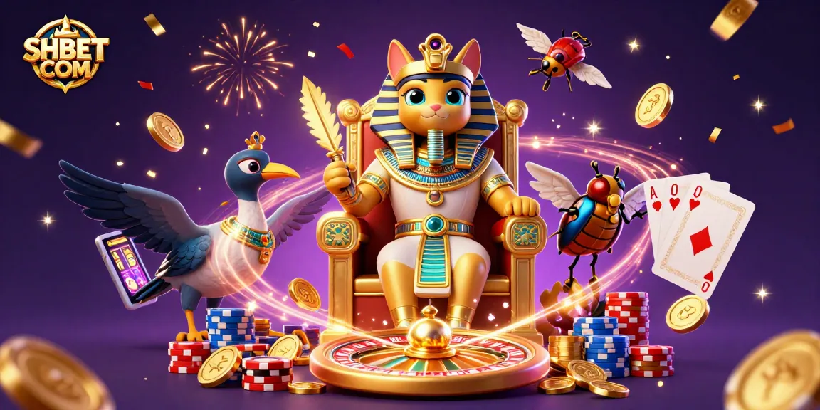 Win big with SHBET COM in this vibrant 3D casino scene featuring thrilling games and golden treasures.