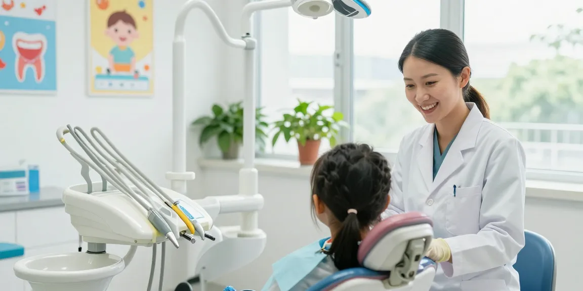 Friendly dental professional helping a young patient; discover more here for healthy smiles.