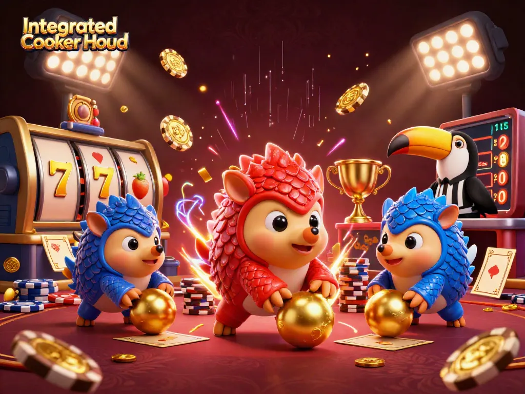 Integrated Cooker Hood features rival pangolins in a gambling scene with slots and poker chips.