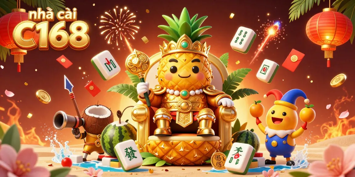 Experience the vibrant fun at nhà cái C168 with engaging characters and festive elements around a beach casino.