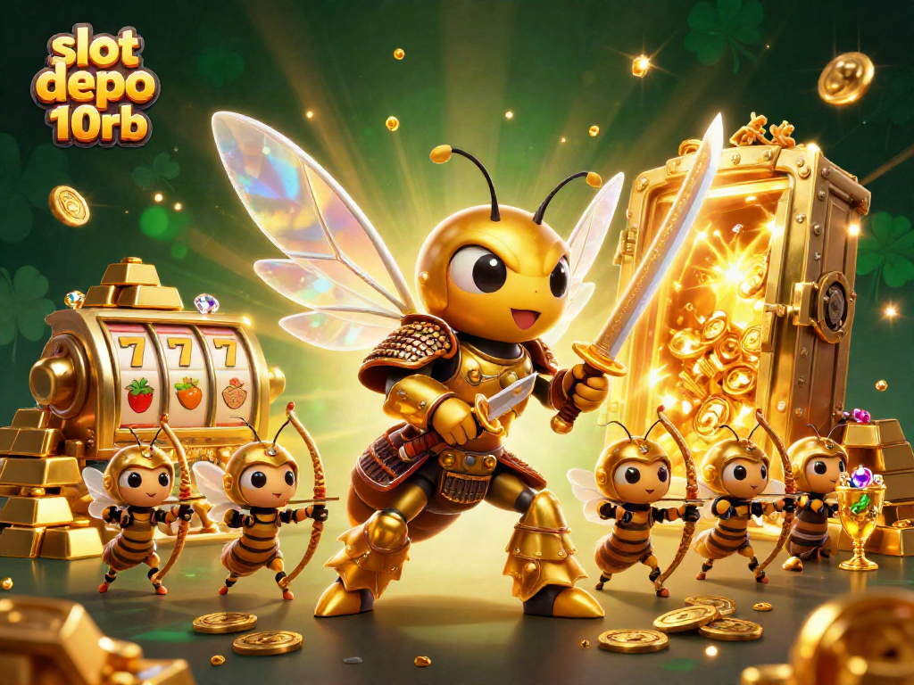 Spin and win with slot depo 10rb in an enchanting casino scene filled with gold and jewels.