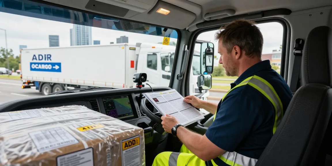 Gefahrguttransport Dortmund: Fahrer im ADR-Transportfahrzeug mit Sicherheitsausrüstung bei der Vorbereitung eines Transports.