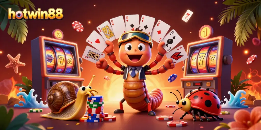 Play exciting games at hotwin88 with a lively 3D casino scene featuring a millipede dealer and more!