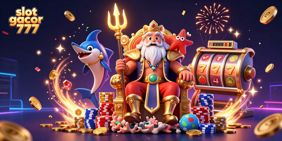 Spin and win at slot gacor 777 with an exciting casino illustration featuring Neptune and gems.
