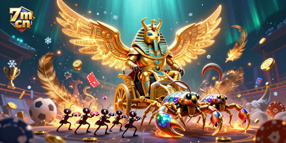 Experience thrilling 7m cn live scores as a golden scarab beetle leads a dramatic scene of sports betting.