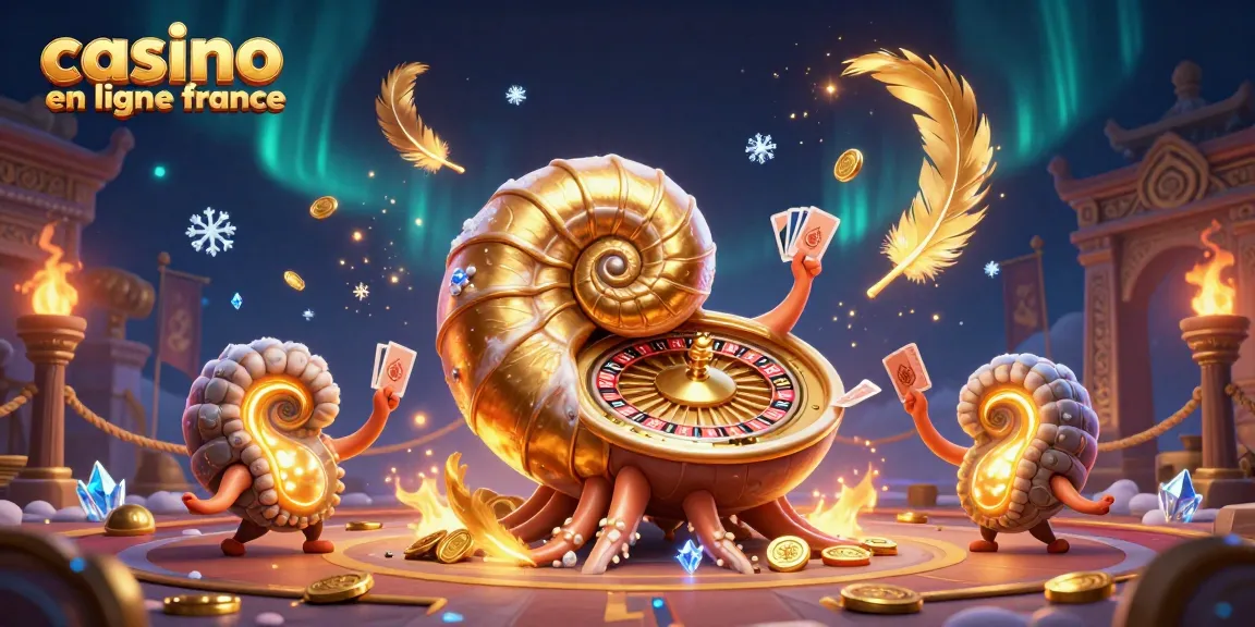 Jouez sur casino en ligne France avec un nautilus géant tournant un rouleau de roulette et tenant des cartes.