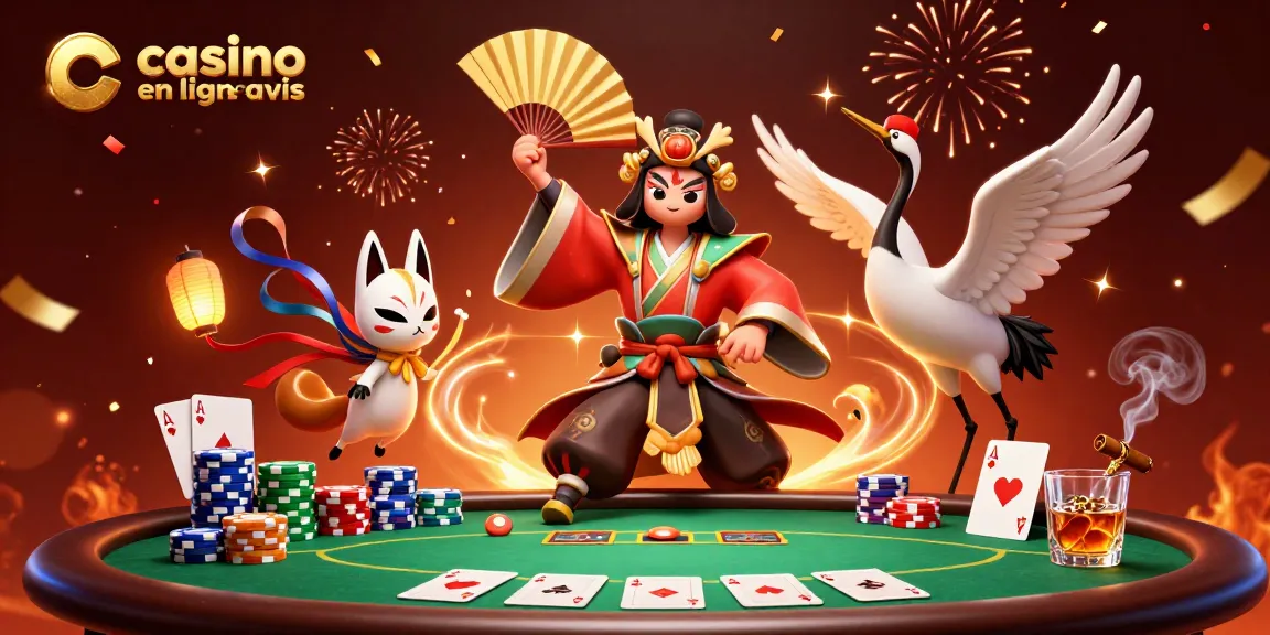 Découvrez le casino en ligne avis à travers une scène dynamique animée avec des éléments de poker.