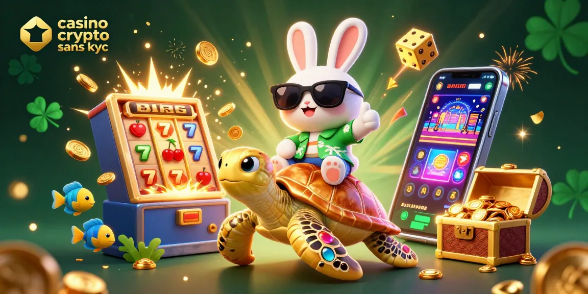 Découvrez un casino crypto sans KYC avec un lapin chanceux et une tortue dorée.