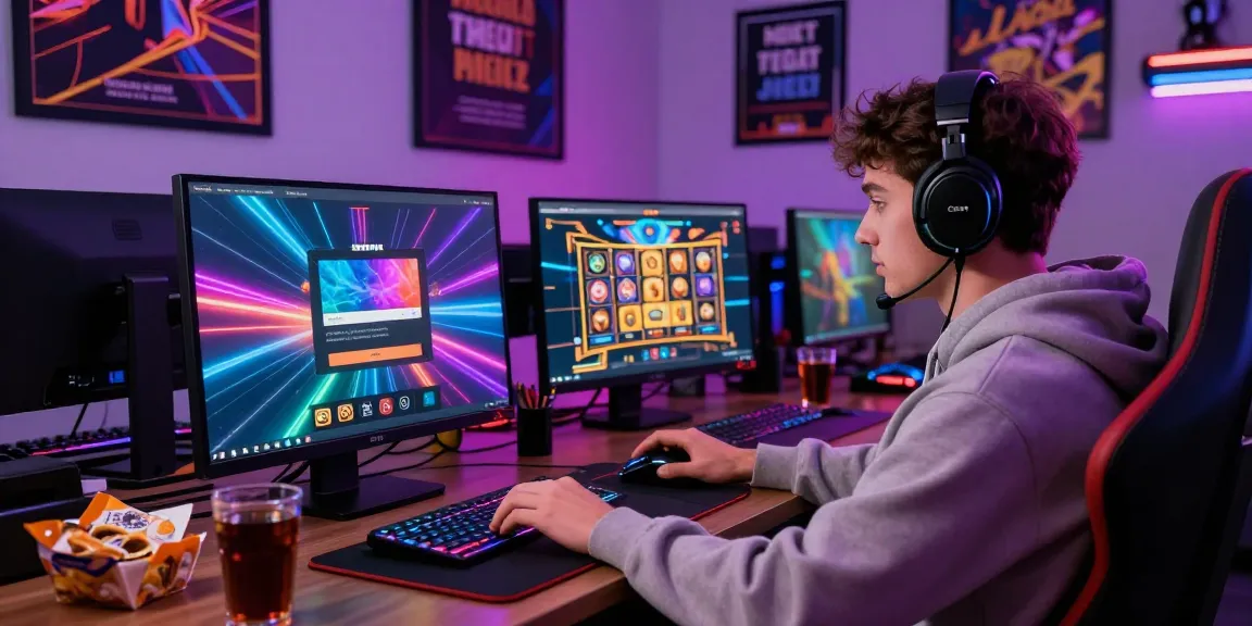 Engaged gamer on laptop showcasing the login raja328 gaming experience in a vibrant online casino environment.