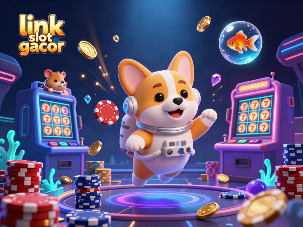 Spin the reels at link slot gacor with a vivid illustration featuring an astronaut corgi in a space casino.