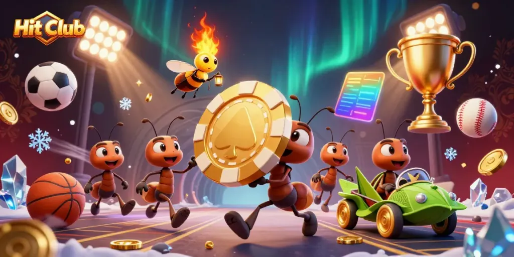 Engaging Hit Club scene featuring ants, a firefly lookout, and a grasshopper getaway driver with gambling elements