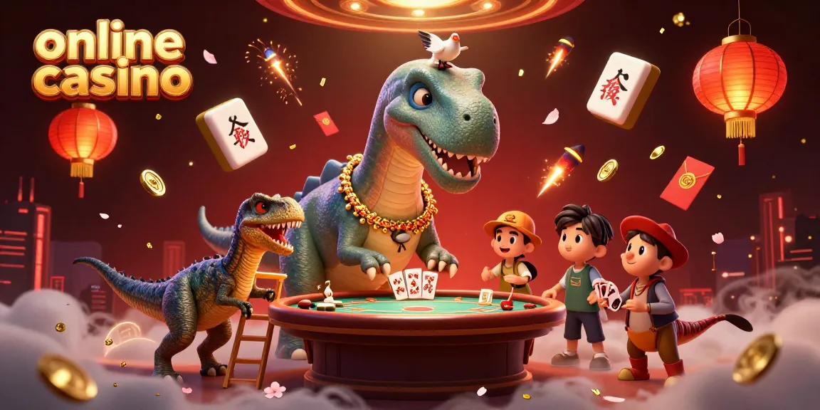 Gioca nel miglior online casino con la kart gialla e il tavolo da poker sotto un dinosauro gigante.