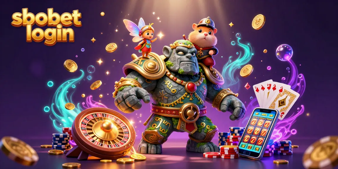 Experience sbobet login with a magical gaming scene featuring vibrant characters and exciting casino elements.