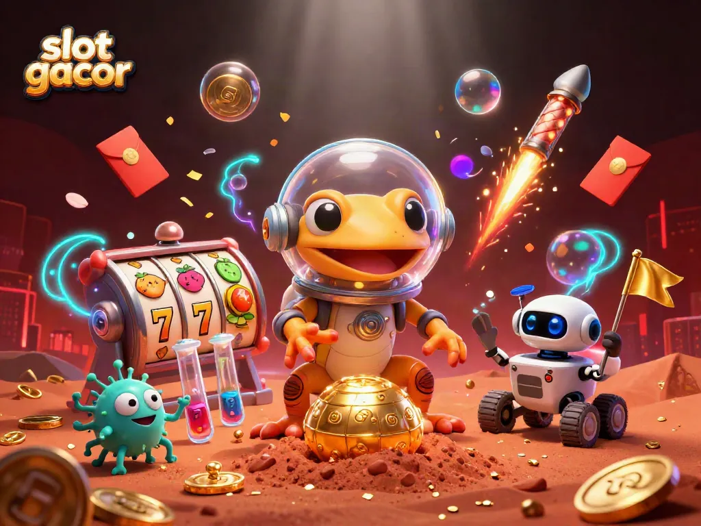 Bermain slot gacor yang membawa keberuntungan di kasino Mars dengan karakter 3D kartun.