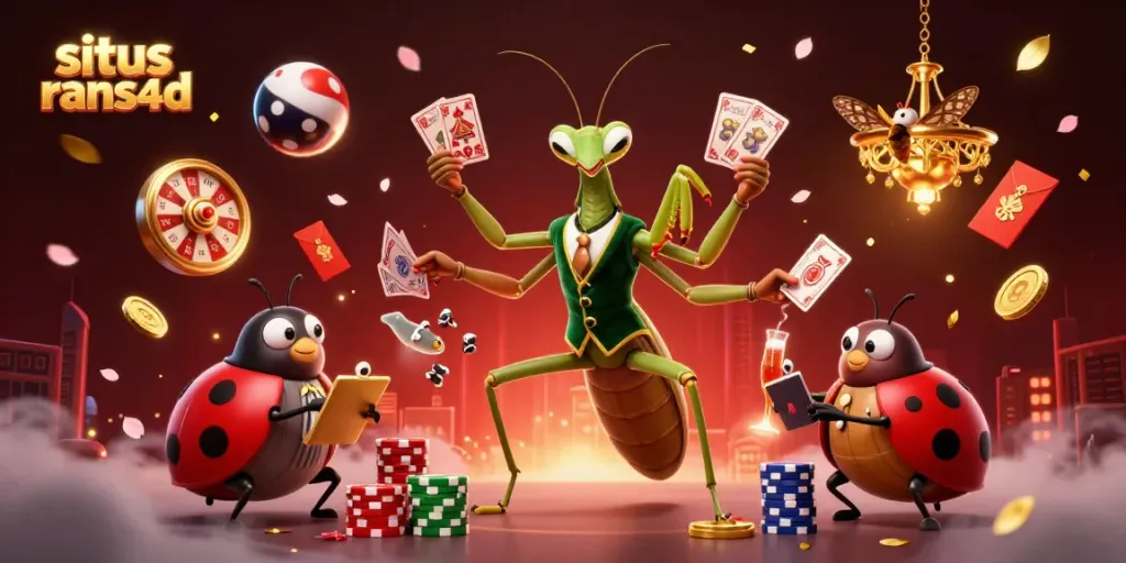 Grafik menarik situs rans4d menampilkan karakter lucu dan elemen permainan lotere.