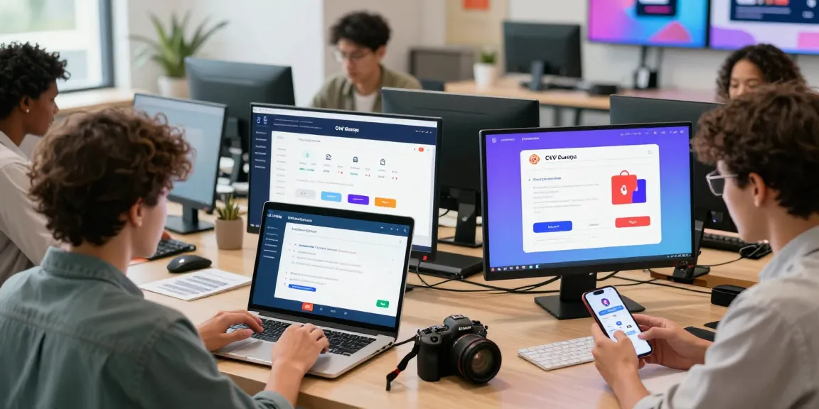 CVV dumps shop digital marketplace scene showing secure transactions and customer support interactions for online purchases.