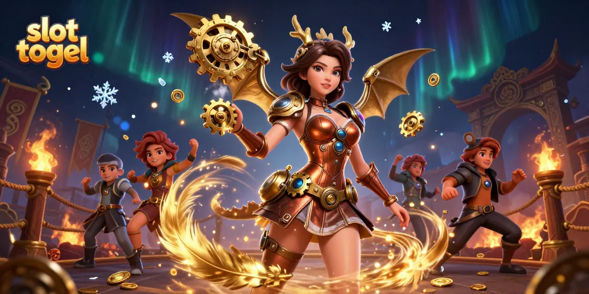 Experience vibrant slot togel gameplay with stunning visuals of a steampunk dragon and dynamic casino elements.