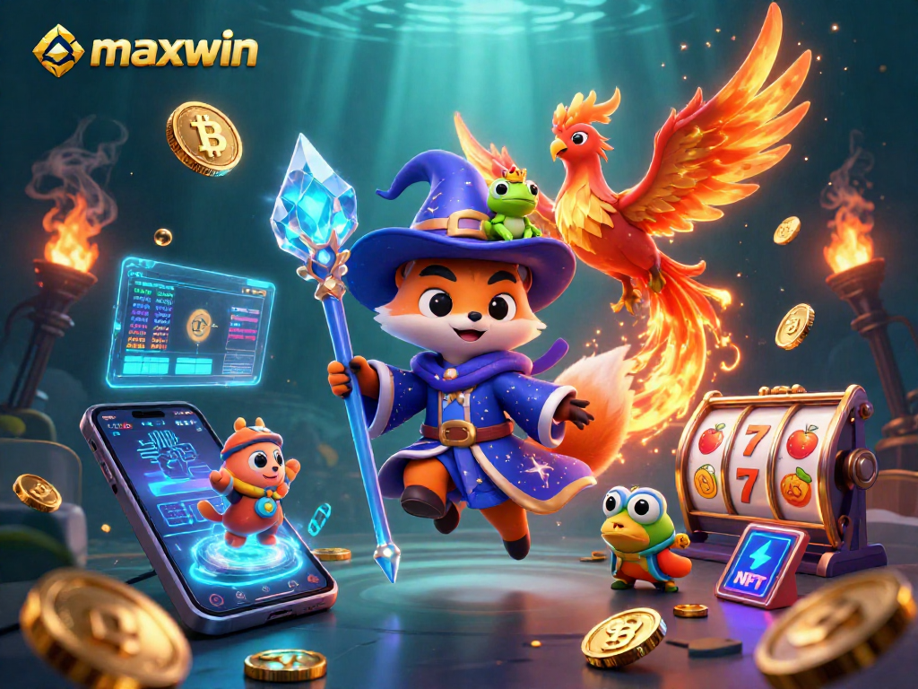 Maxwin mendatangkan keberuntungan dengan wizard 3D berfantasi dan simbol slot seru.