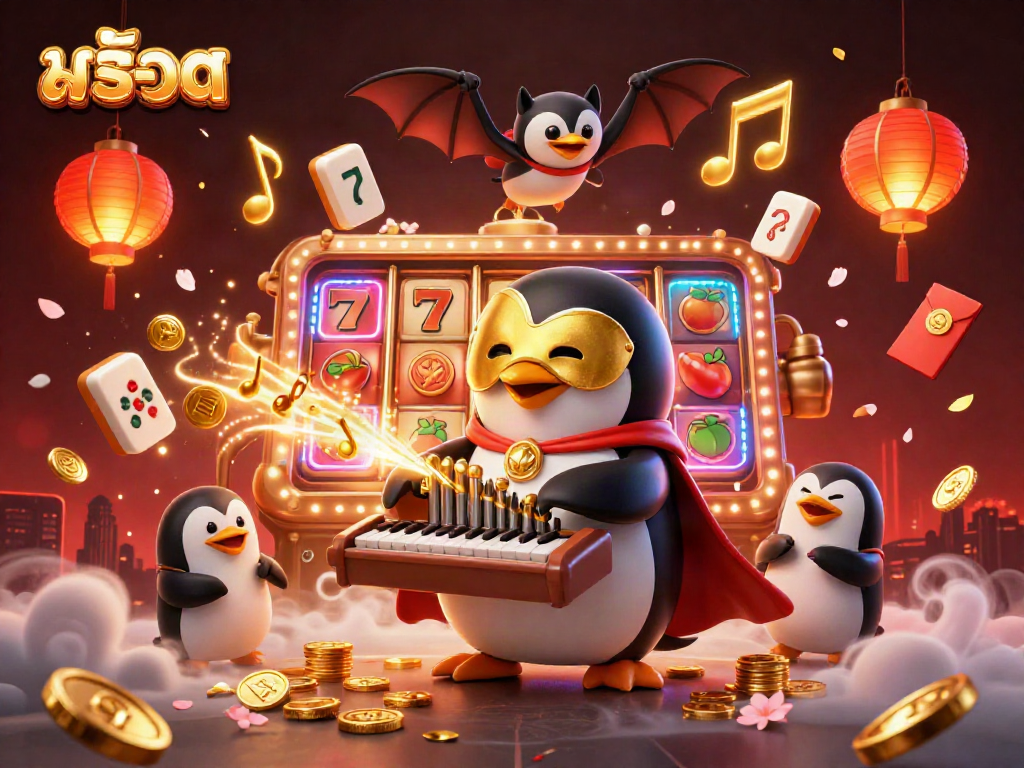 Engage in สล็อต action with animated slot reels and a dynamic casino scene in vibrant colors.