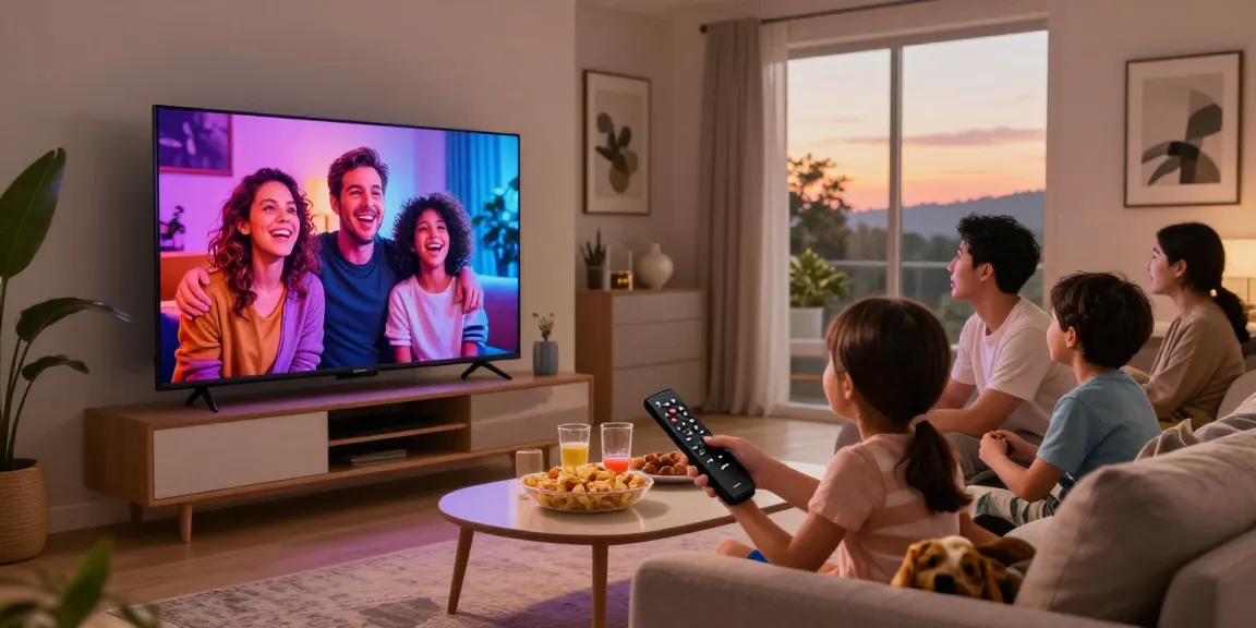 Family enjoying a movie night on the Samsung Micro RGB TV with vibrant colors in a cozy living room.